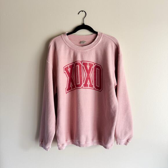 Chicka-D Pink + Red Ribbed XOXO Crewneck Sweatshirt - Medium - Picture 1 of 7